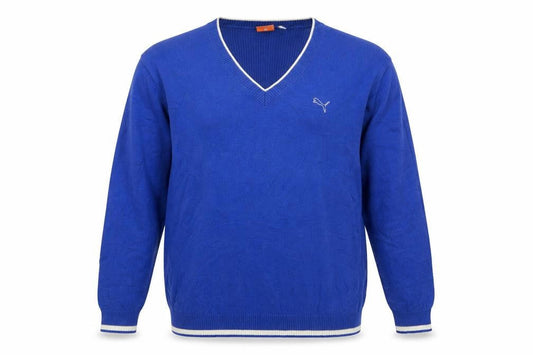 Puma Men's Blue V-Neck Cotton Pullover Jumper XL