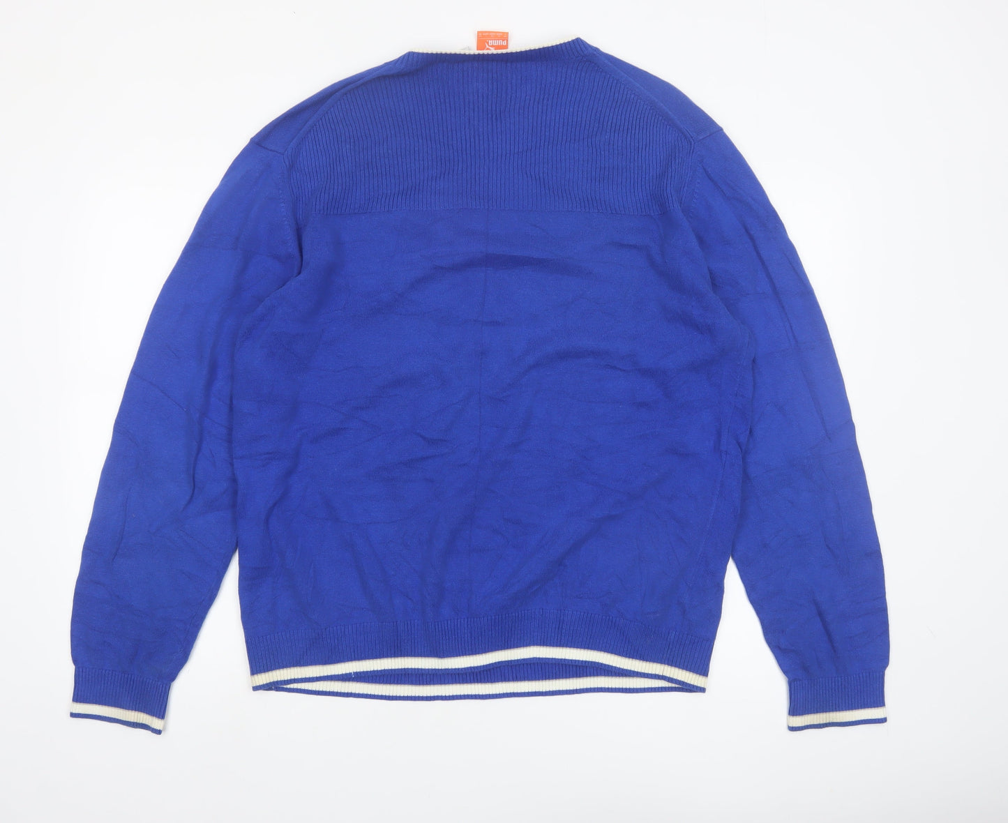 Puma Men's Blue V-Neck Cotton Pullover Jumper XL