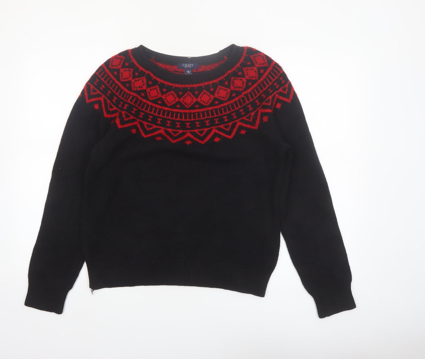 Chaps Women's Black Red Fair Isle Crew Neck Knit Jumper Size L