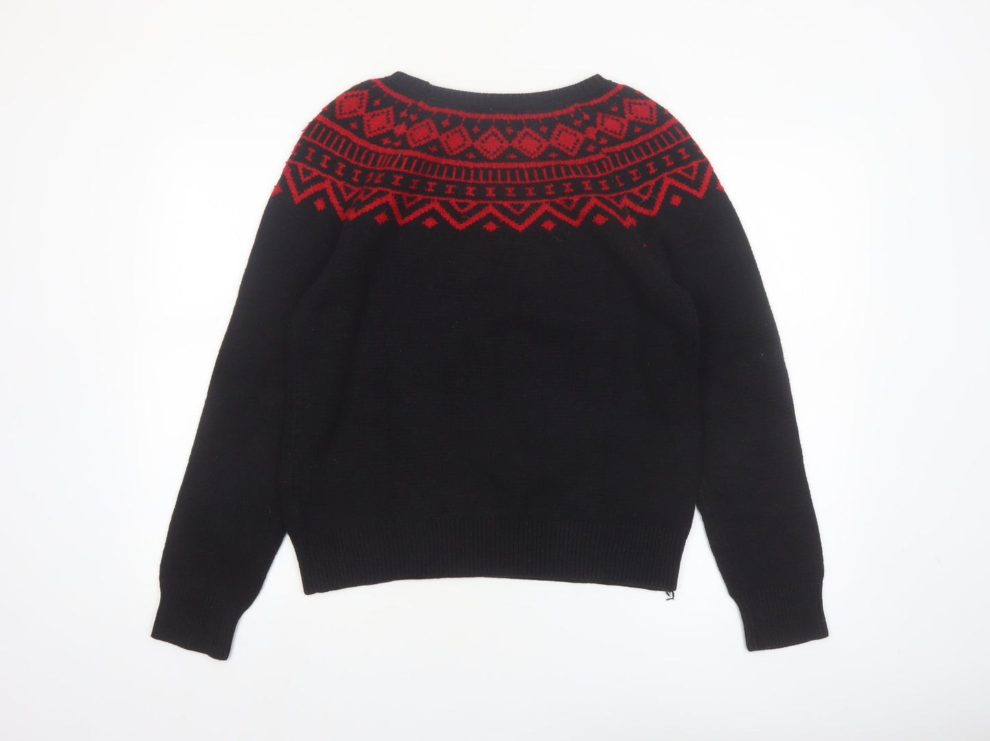 Chaps Women's Black Red Fair Isle Crew Neck Knit Jumper Size L