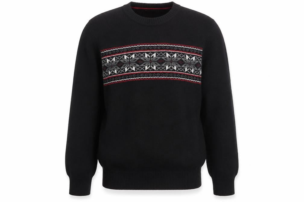Dockers Men’s Black Fair Isle Cotton Crew Neck Jumper L