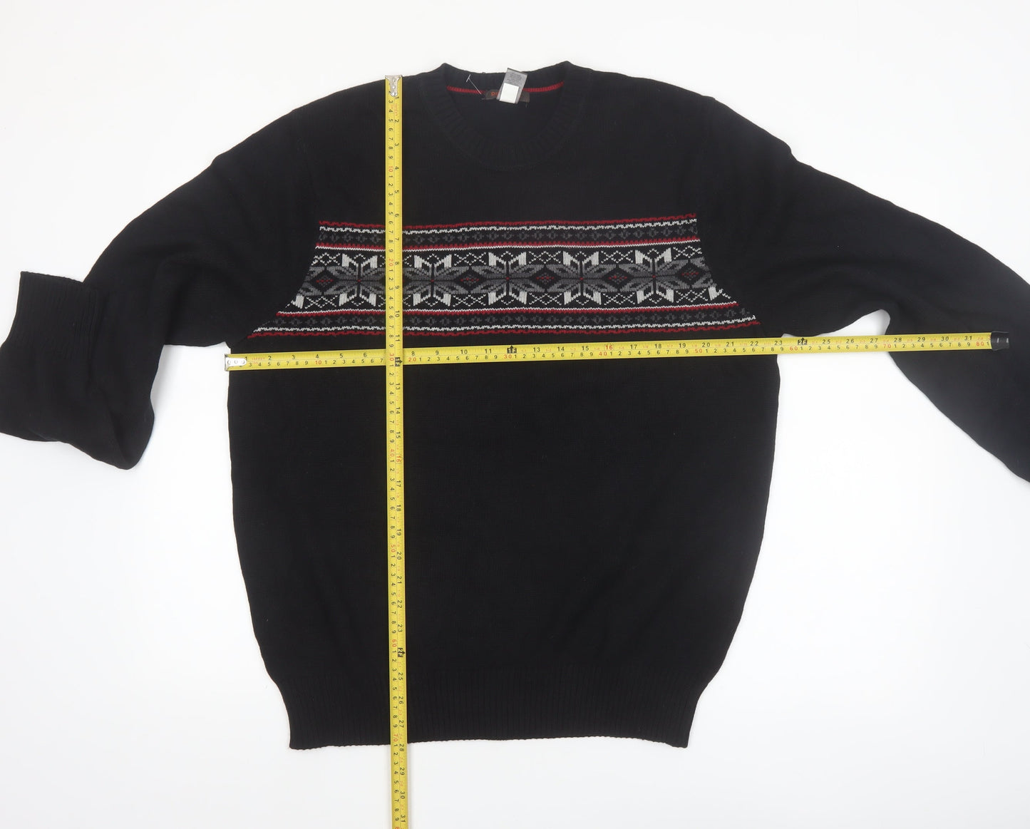 Dockers Men’s Black Fair Isle Cotton Crew Neck Jumper L