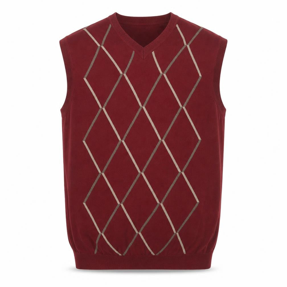 Roundtree & Yorke Men's Red Argyle Cotton Knit Vest Size L