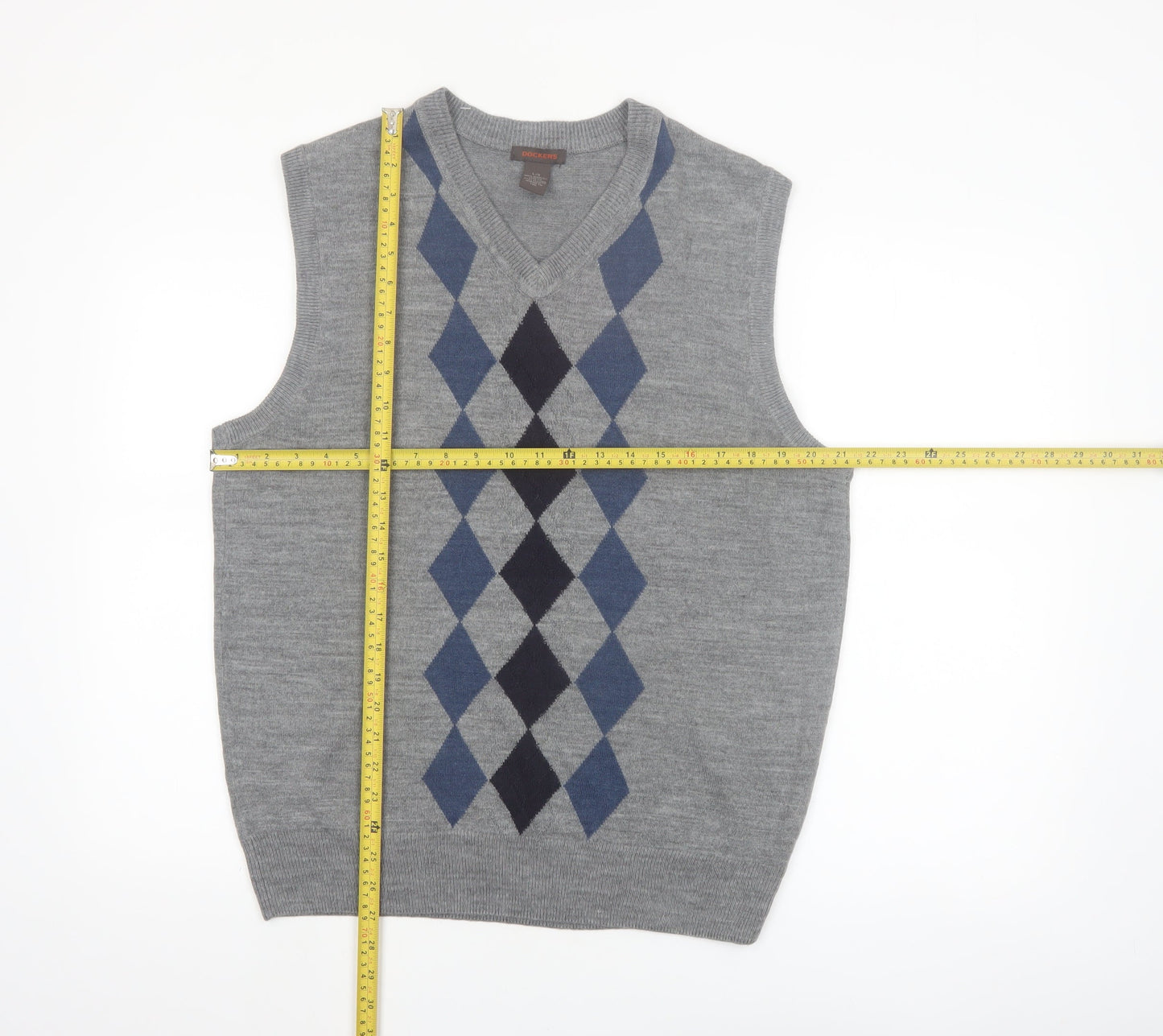 Dockers Men Grey Argyle Sleeveless Acrylic Knit Vest L