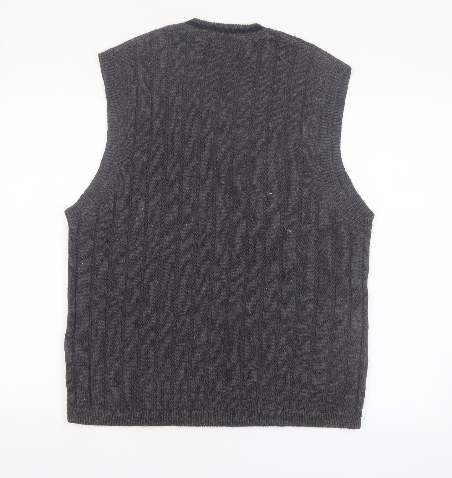 Structure Men's Grey Cable-Knit Vest Jumper L Ramie Cotton Classic