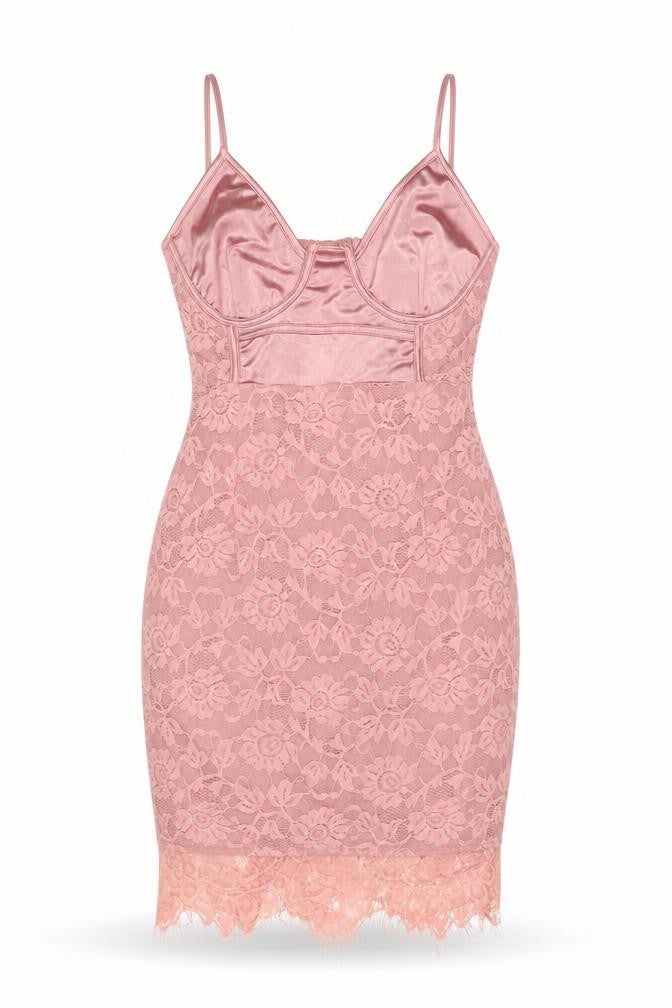 PRETTYLITTLETHING Women Pink Lace Bodycon Sleeveless Dress UK 10