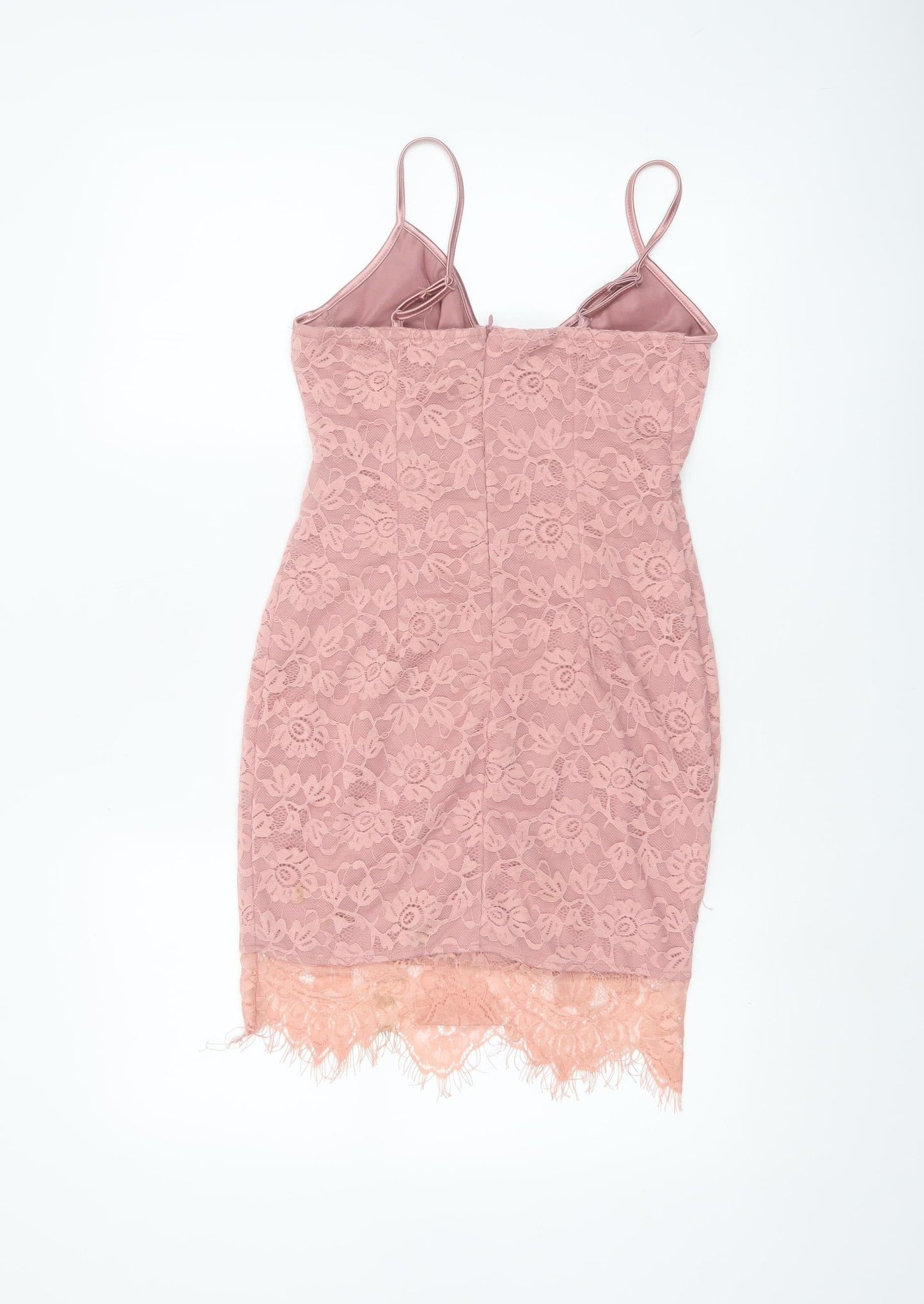 PrettyLittleThing Women Pink Lace Bodycon Sleeveless Dress UK 10