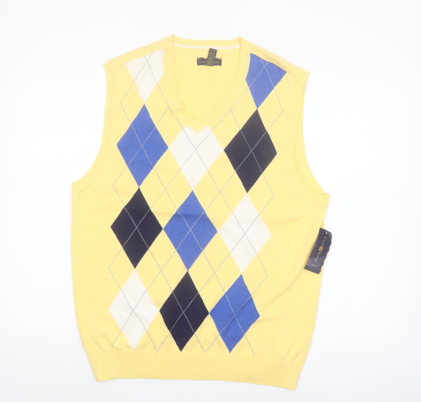Club Room Men's Yellow Argyle Cotton V-Neck Knit Vest Size L