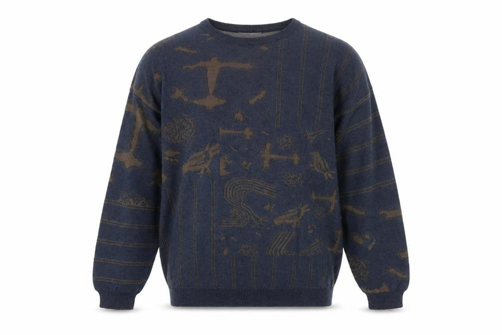 Nanibon Men's Blue Retro Knit Pullover Jumper Size L