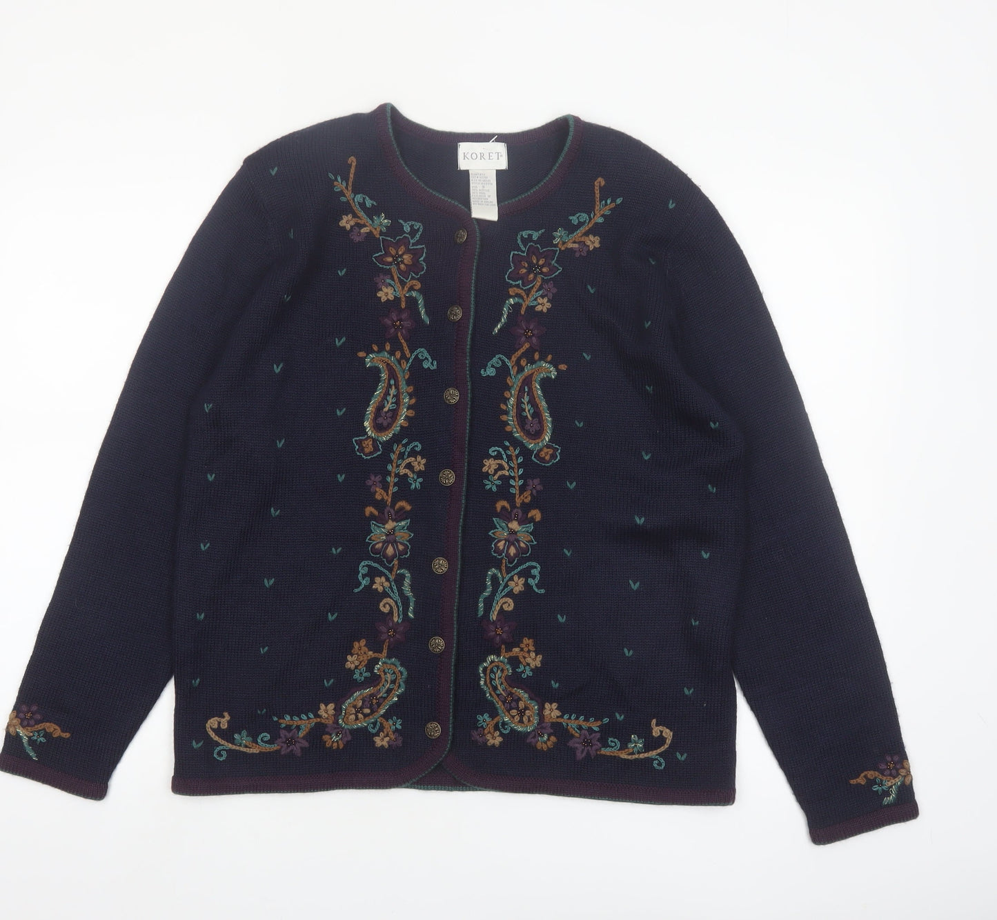 Koret Women's Navy Floral Embroidered Cardigan Jumper Size S