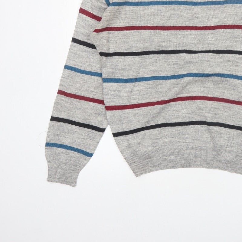 Additional view of Emilio Corali Men’s Grey Striped Crew Neck Knit Jumper, size L