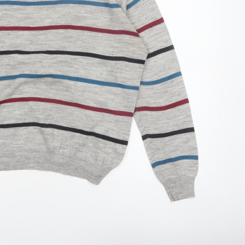Additional view of Emilio Corali Men’s Grey Striped Crew Neck Knit Jumper, size L