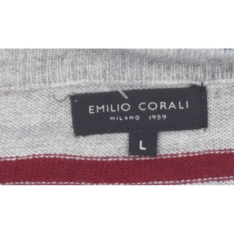 Additional view of Emilio Corali Men’s Grey Striped Crew Neck Knit Jumper, size L