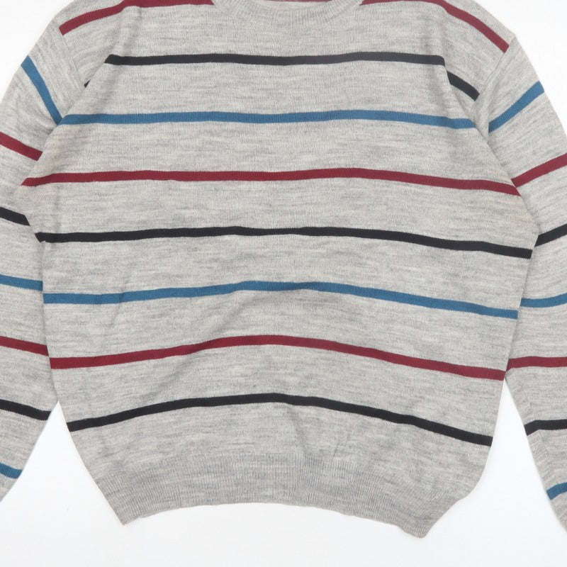 Additional view of Emilio Corali Men’s Grey Striped Crew Neck Knit Jumper, size L