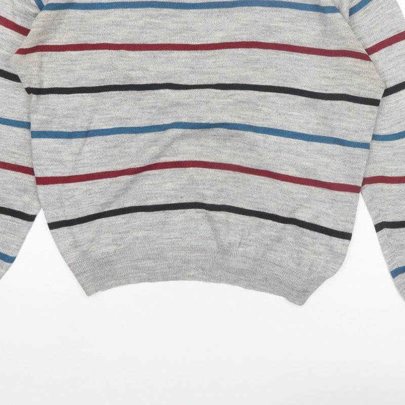Additional view of Emilio Corali Men’s Grey Striped Crew Neck Knit Jumper, size L