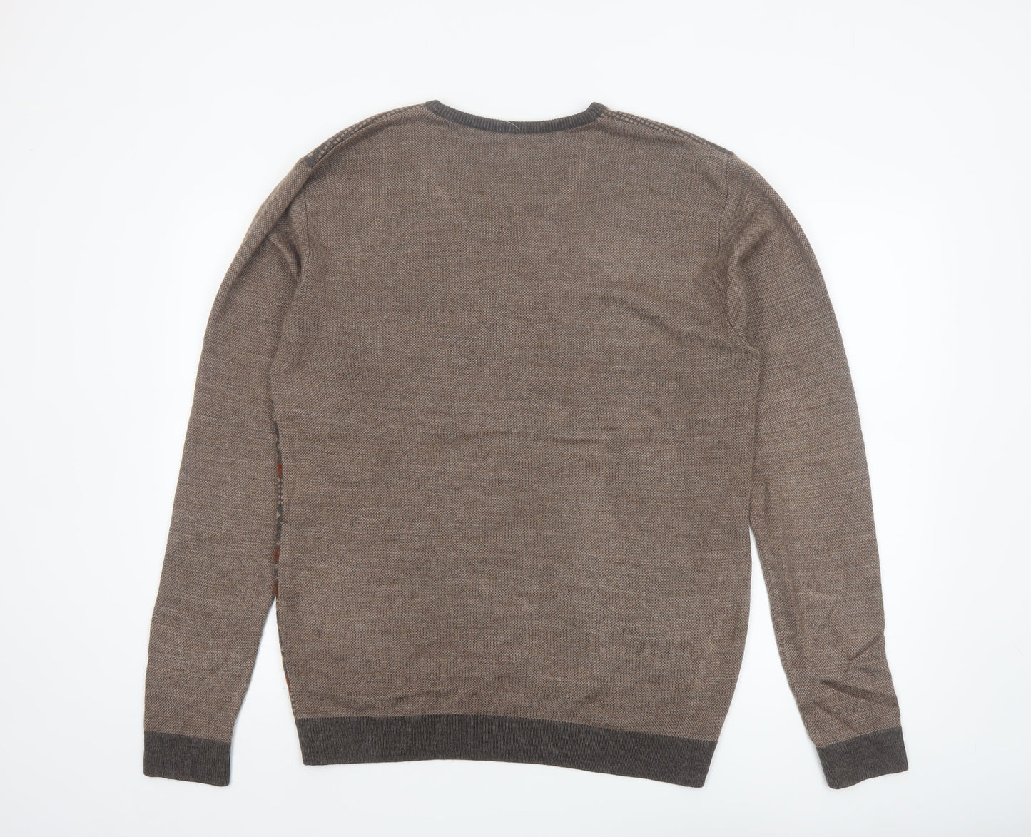 Peter England Men's Brown Fair Isle V-Neck Jumper XL