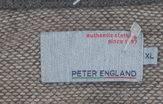 Peter England Men's Brown Fair Isle V-Neck Jumper XL