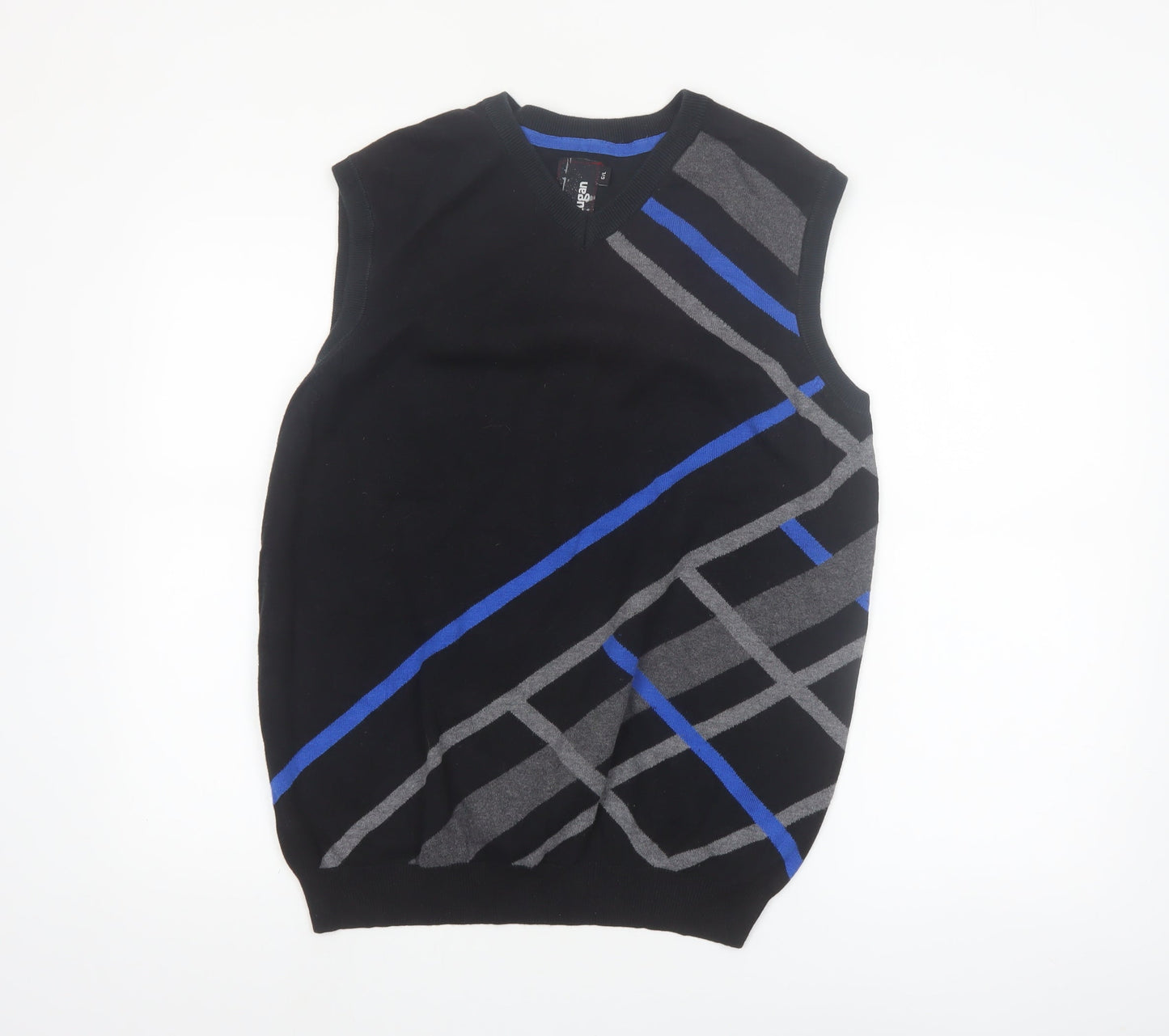 Stugan Men's Black Argyle Cotton Knit Sleeveless Vest L