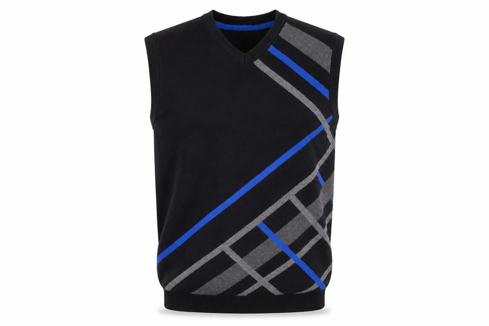 Stugan Men's Black Argyle Cotton Knit Sleeveless Vest L
