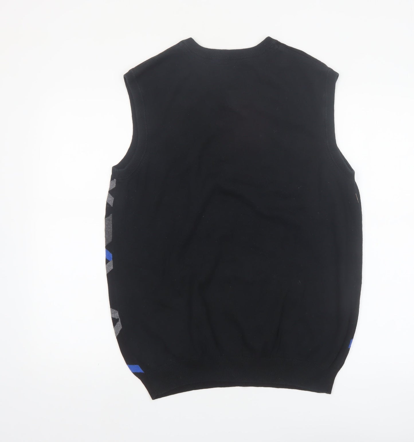 Stugan Men's Black Argyle Cotton Knit Sleeveless Vest L