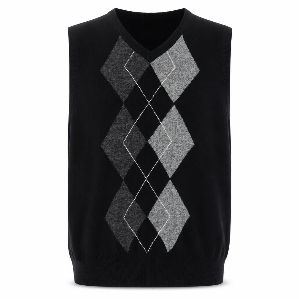 Dockers Men Black Argyle Knit Acrylic Sleeveless V-Neck Jumper Vest L