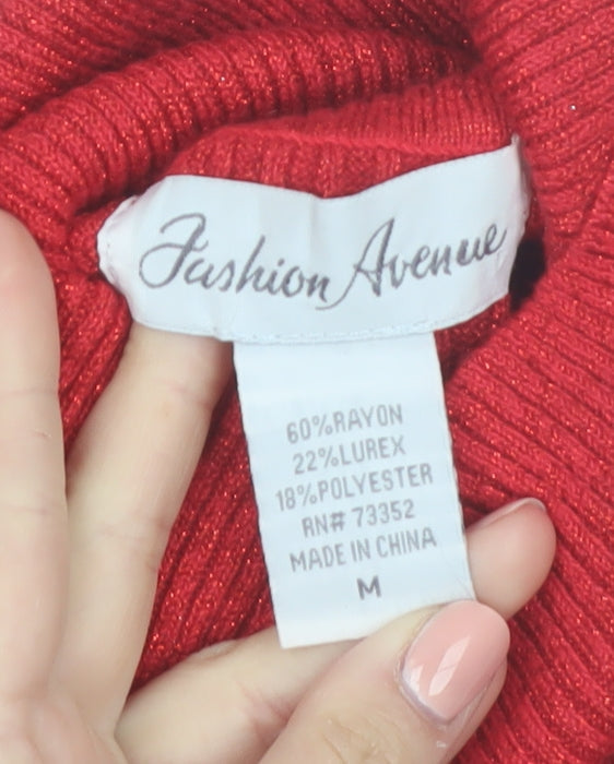 Fashion Avenue Women Red Roll Neck Slim Fit Knit Jumper M