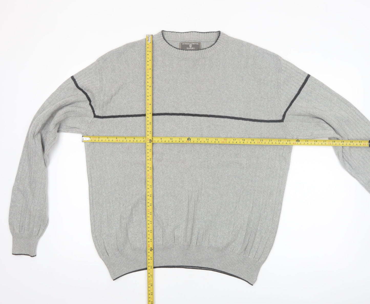 International Waters Men's Grey Cotton Pullover Jumper M