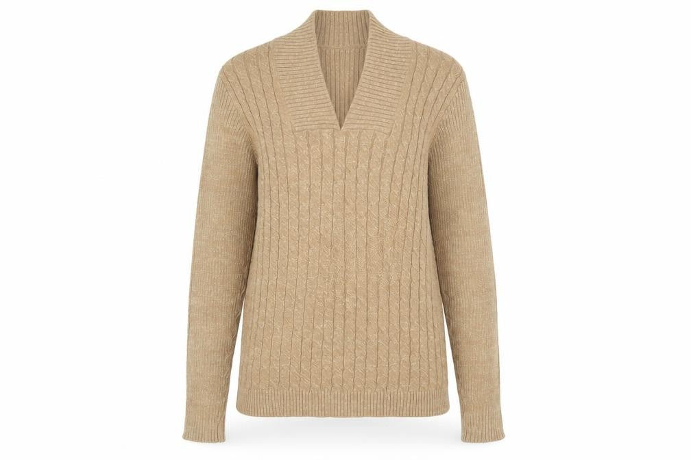 Liz Claiborne Womens Beige Cable-Knit V-Neck Jumper Size L Cotton Blend