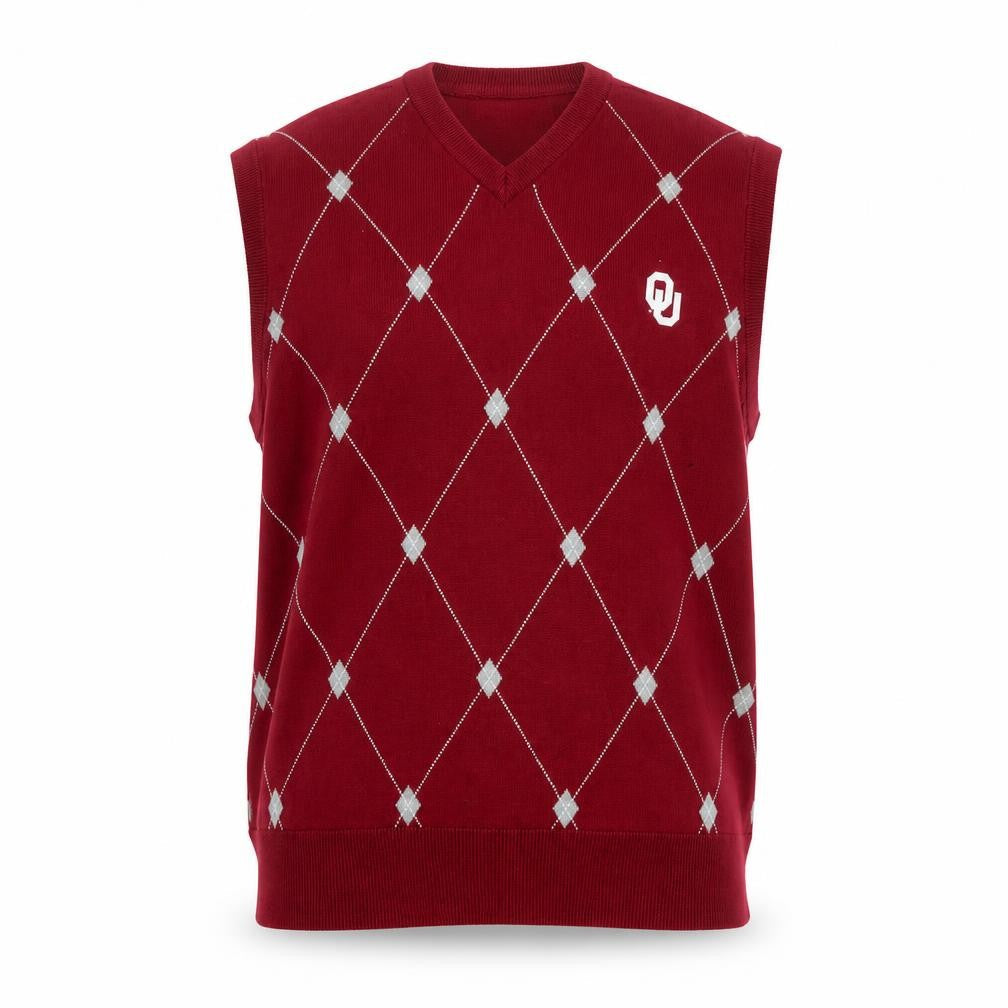 Vesi Sportswear Men's Red Argyle V-Neck Cotton Vest Jumper M