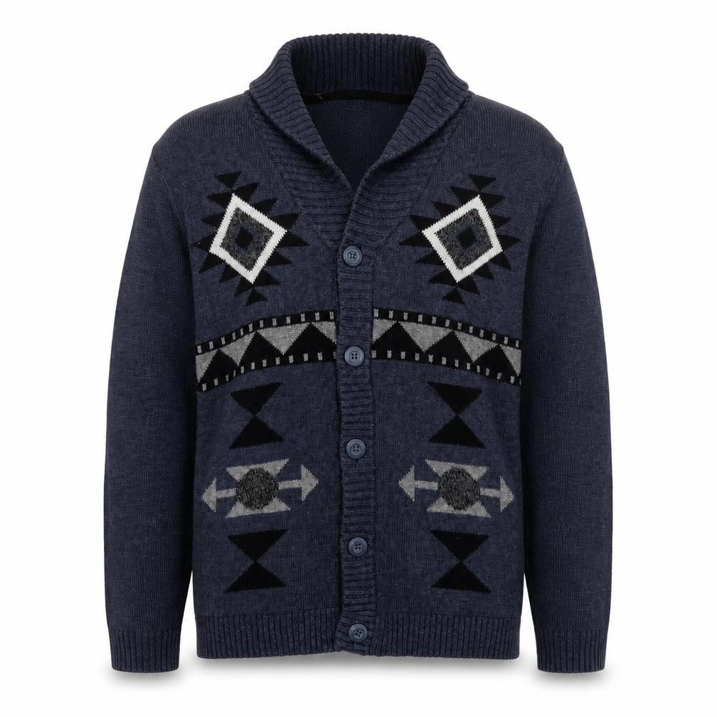 Urban Pipeline Men's Blue Aztec Knit Cotton Cardigan Large
