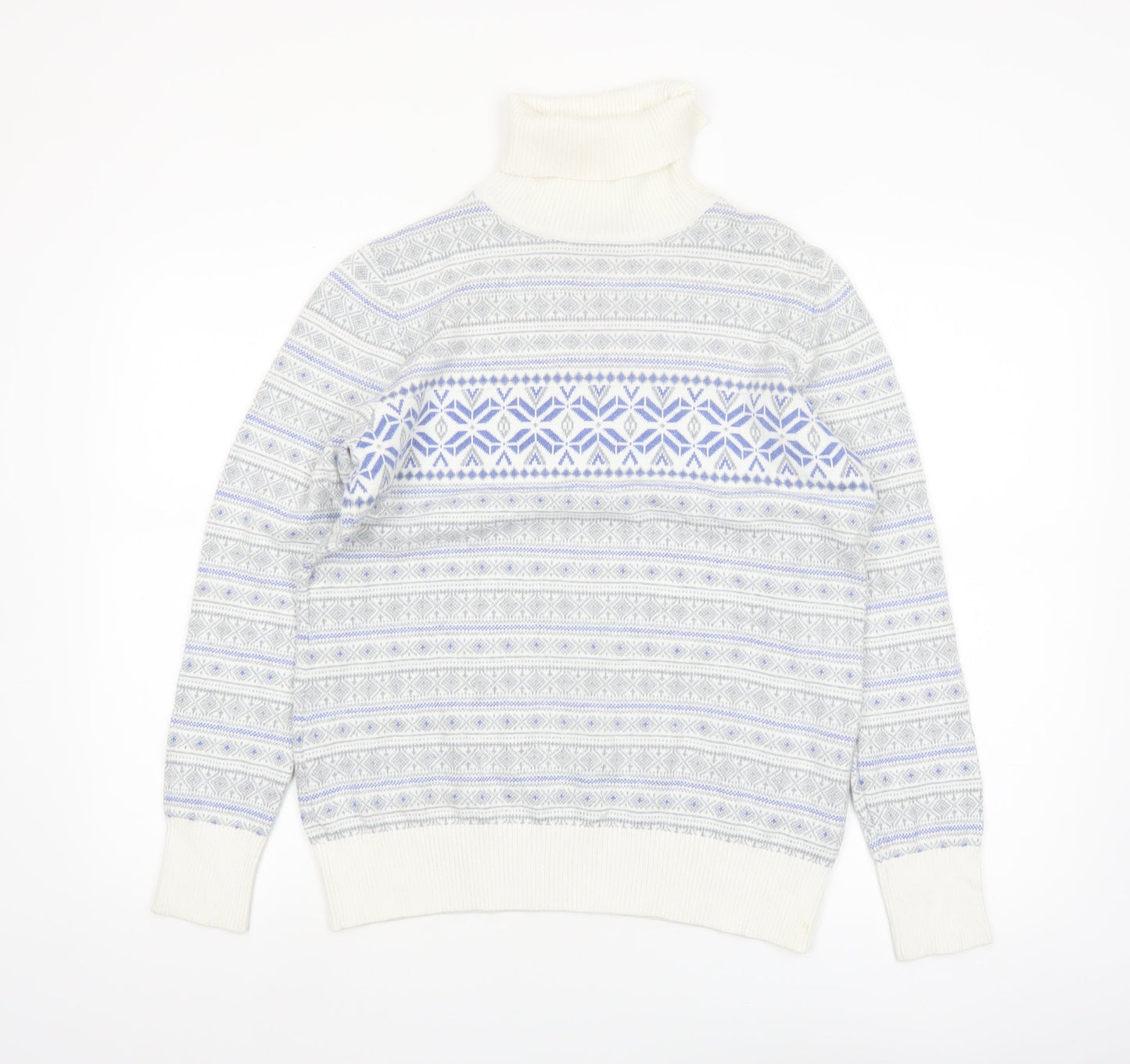L.L.Bean Men’s Grey Fair Isle Roll Neck Cotton Cashmere Jumper M