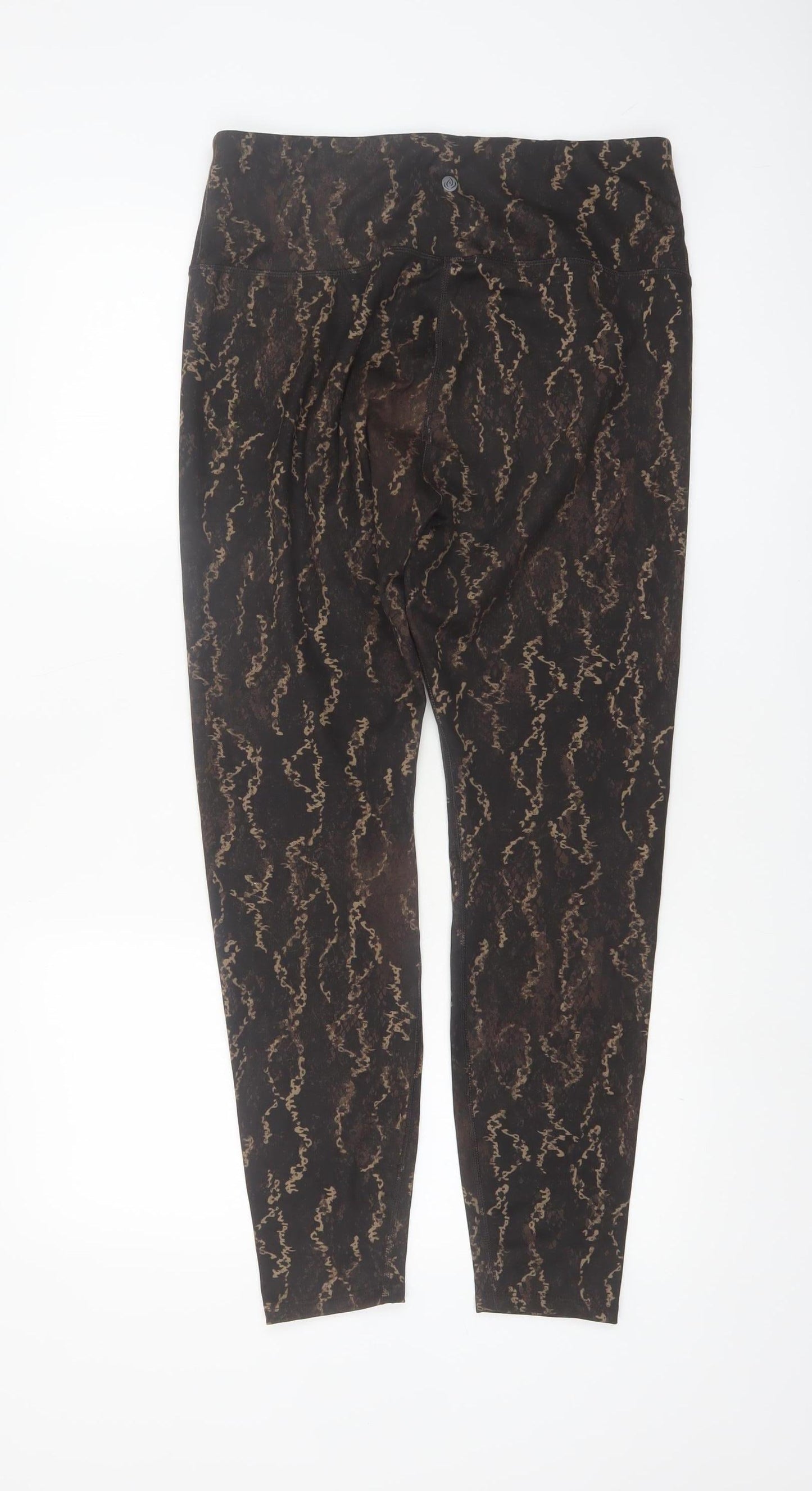 Apana Womens Black Beige Animal Print Leggings L Polyester Spandex Activewear