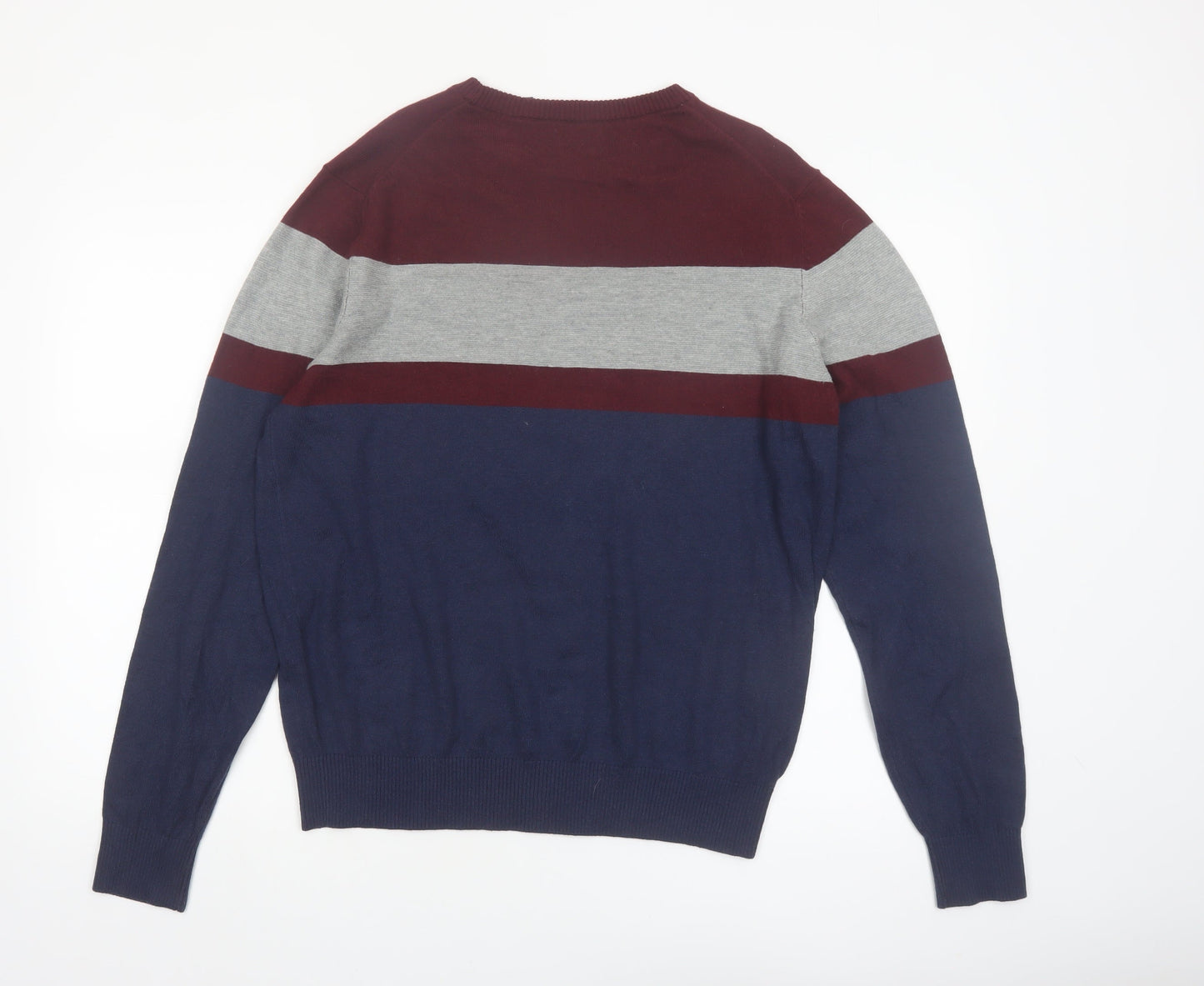 IZOD Men's Blue Maroon Grey Crew Neck Striped Pullover Jumper M