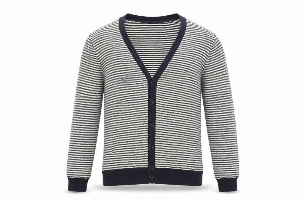 Tristan Men's Blue Striped Cotton Blend V-Neck Cardigan M