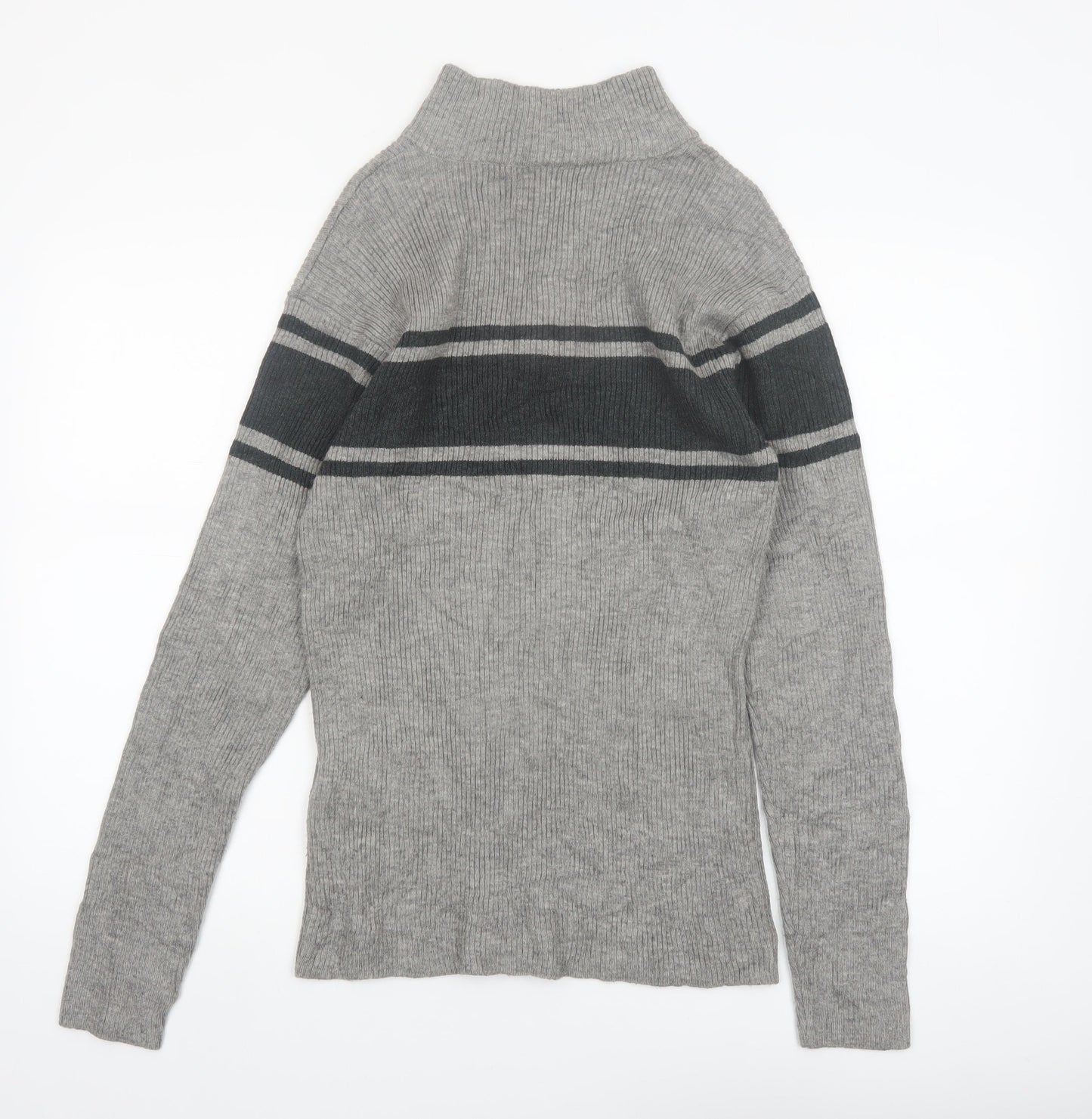 PLUS SUNNY Men's Grey XL Half Zip Ribbed Knit Jumper