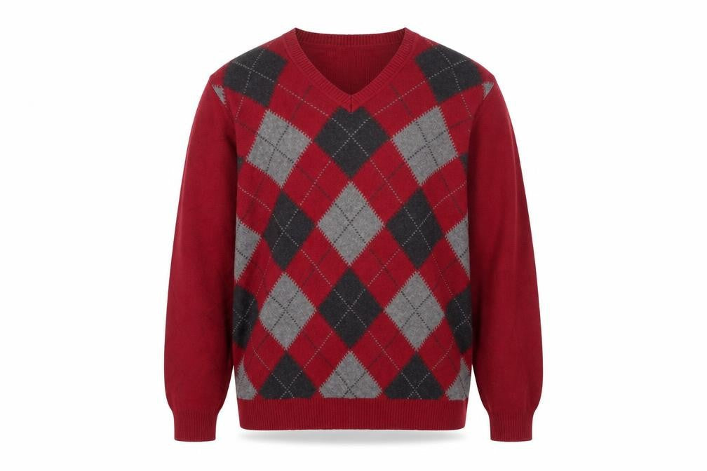 Arrow Men's Red Argyle V-Neck Cotton Knit Jumper Size L