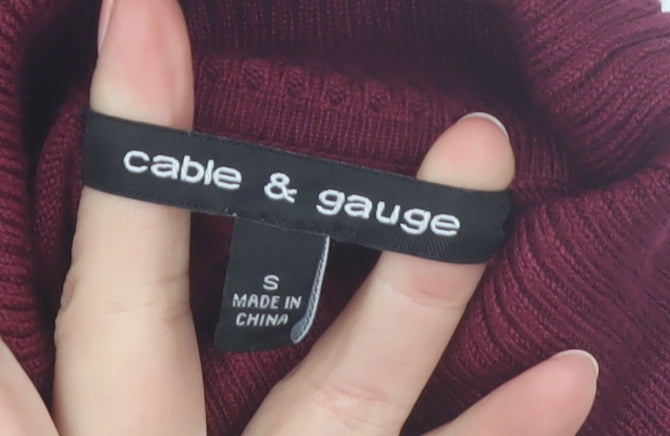 Cable & Gauge Women’s Burgundy Black Roll Neck Knit Jumper S
