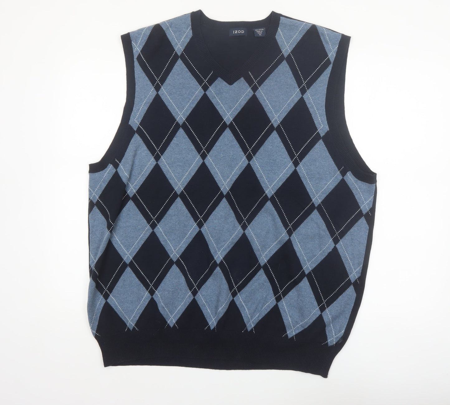 IZOD Men’s Blue Argyle V-Neck Cotton Golf Sweater Vest XL