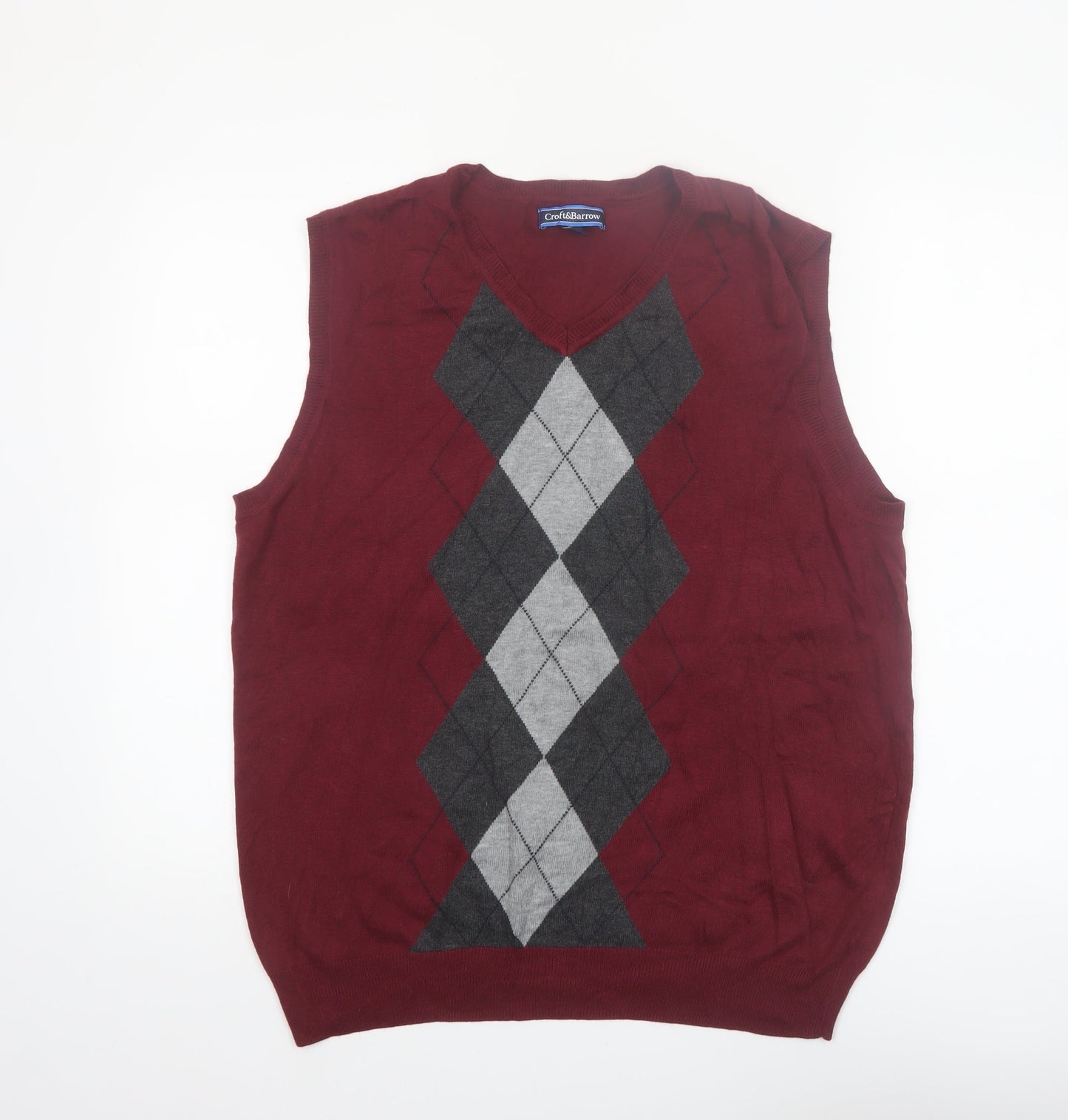 Croft & Barrow Men's Red Argyle Sleeveless V-Neck Knit Vest L