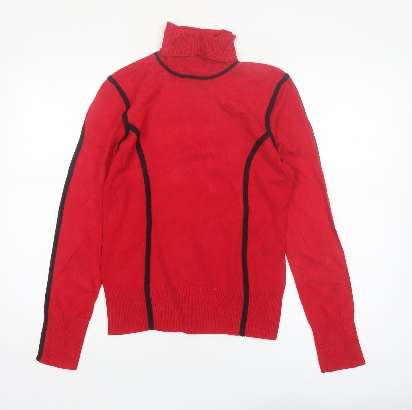 Carmen Marc Valvo Womens Red Roll Neck Slim Knit Jumper M