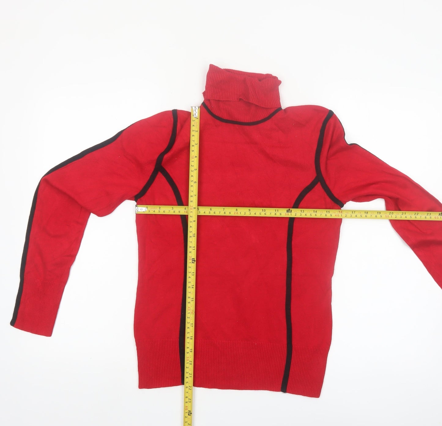 Carmen Marc Valvo Womens Red Roll Neck Slim Knit Jumper M