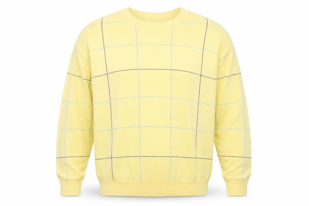 Grant Thomas Men's Yellow Checked Cotton Pullover Jumper XL