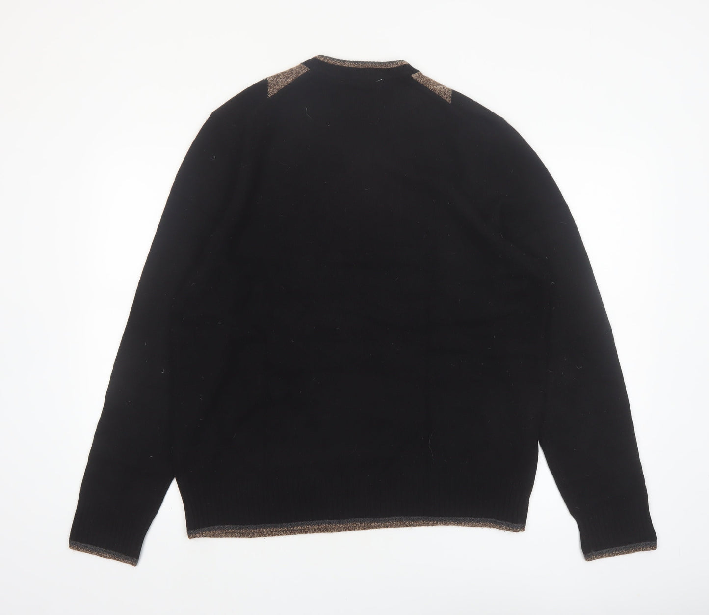 Black Brown 1826 Men's Black Argyle V-Neck Wool Jumper Size L