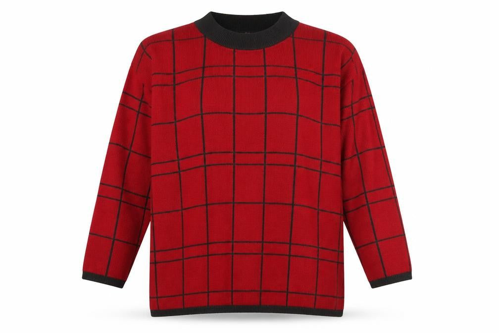 Karen Lessly Women's Red Black Check Jumper Size S Acrylic Knit
