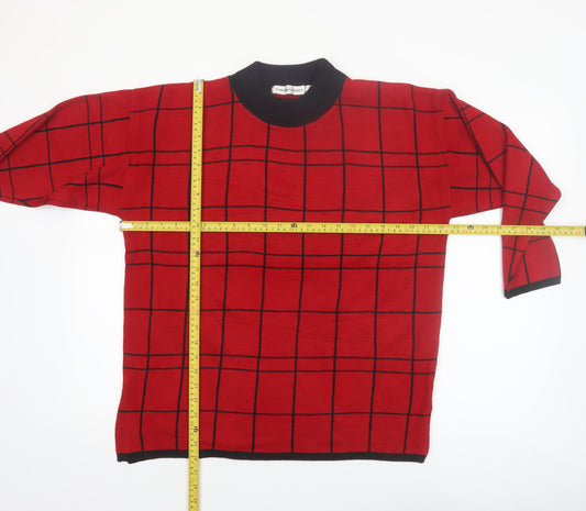 Karen Lessly Women's Red Black Check Jumper Size S Acrylic Knit