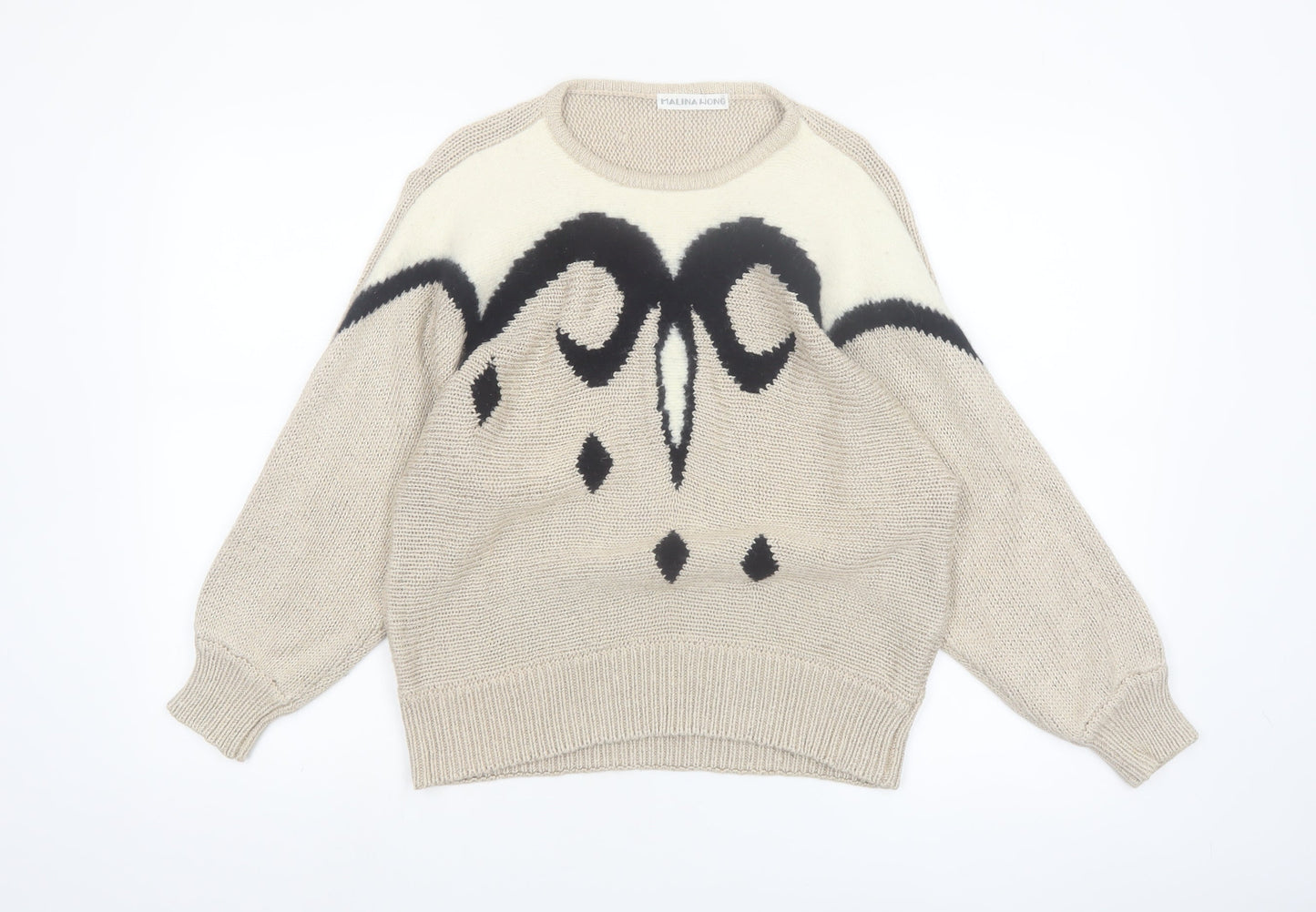 Malina Wong Womens Beige Geometric Knit Jumper Size 12