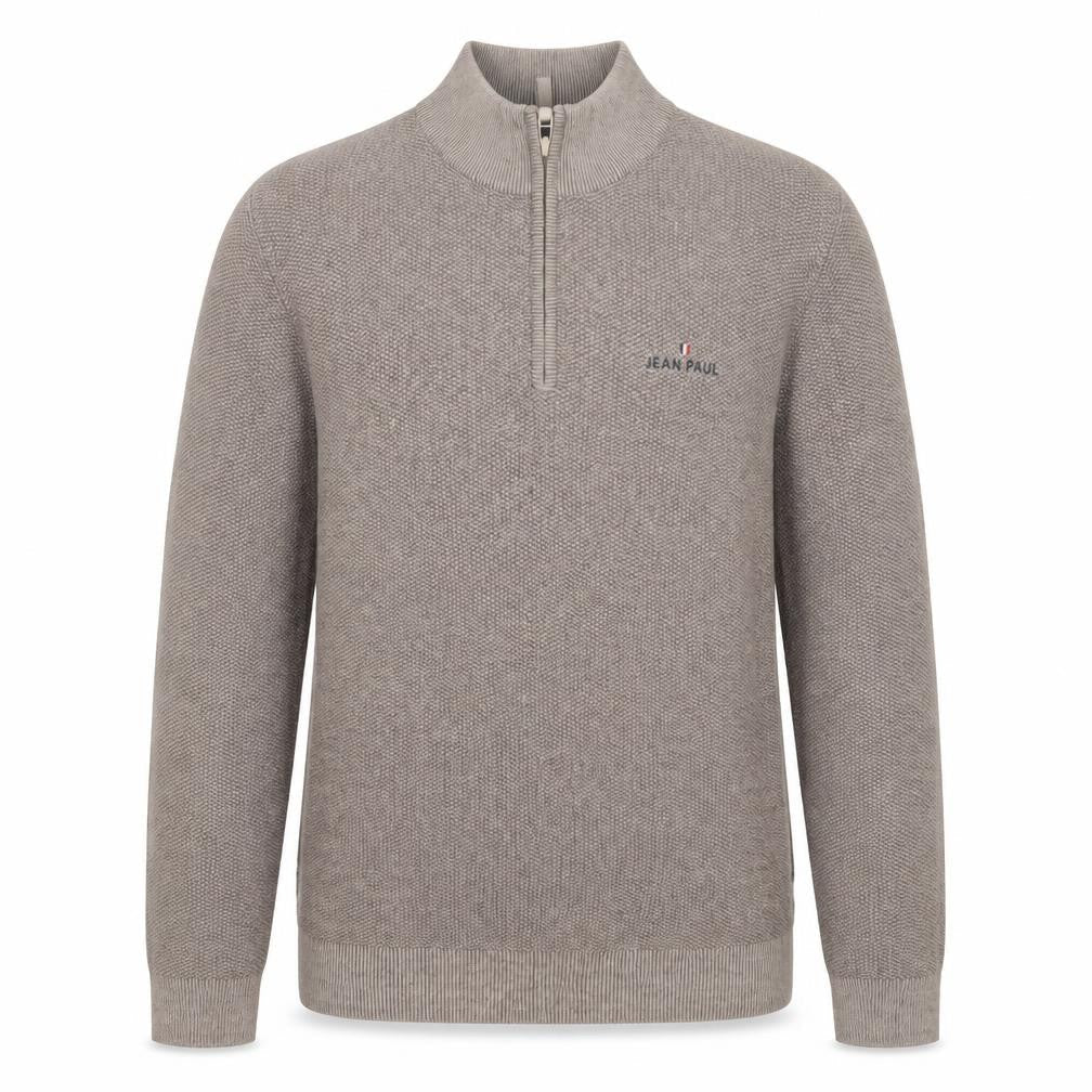 Jean Paul Men Beige L 1/2 Zip Cotton Knit Jumper