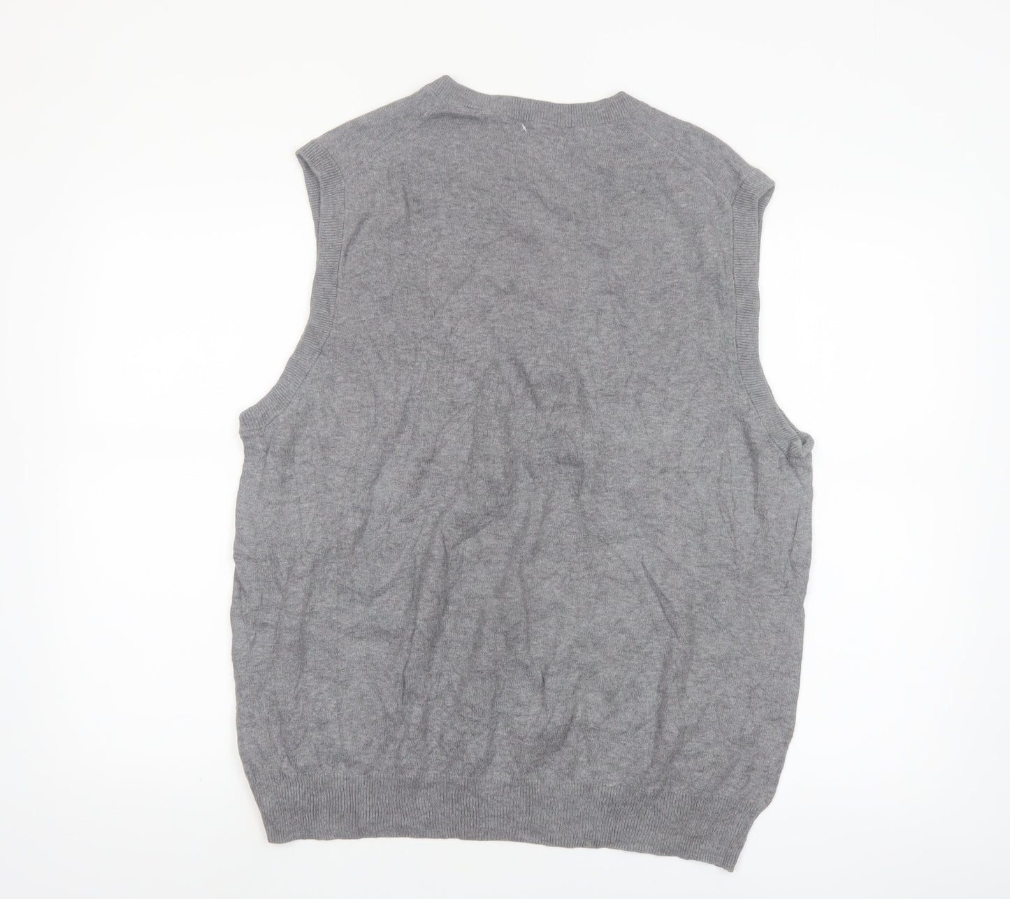 Chaps Men's Grey Cotton V-Neck Knit Vest Jumper Size L