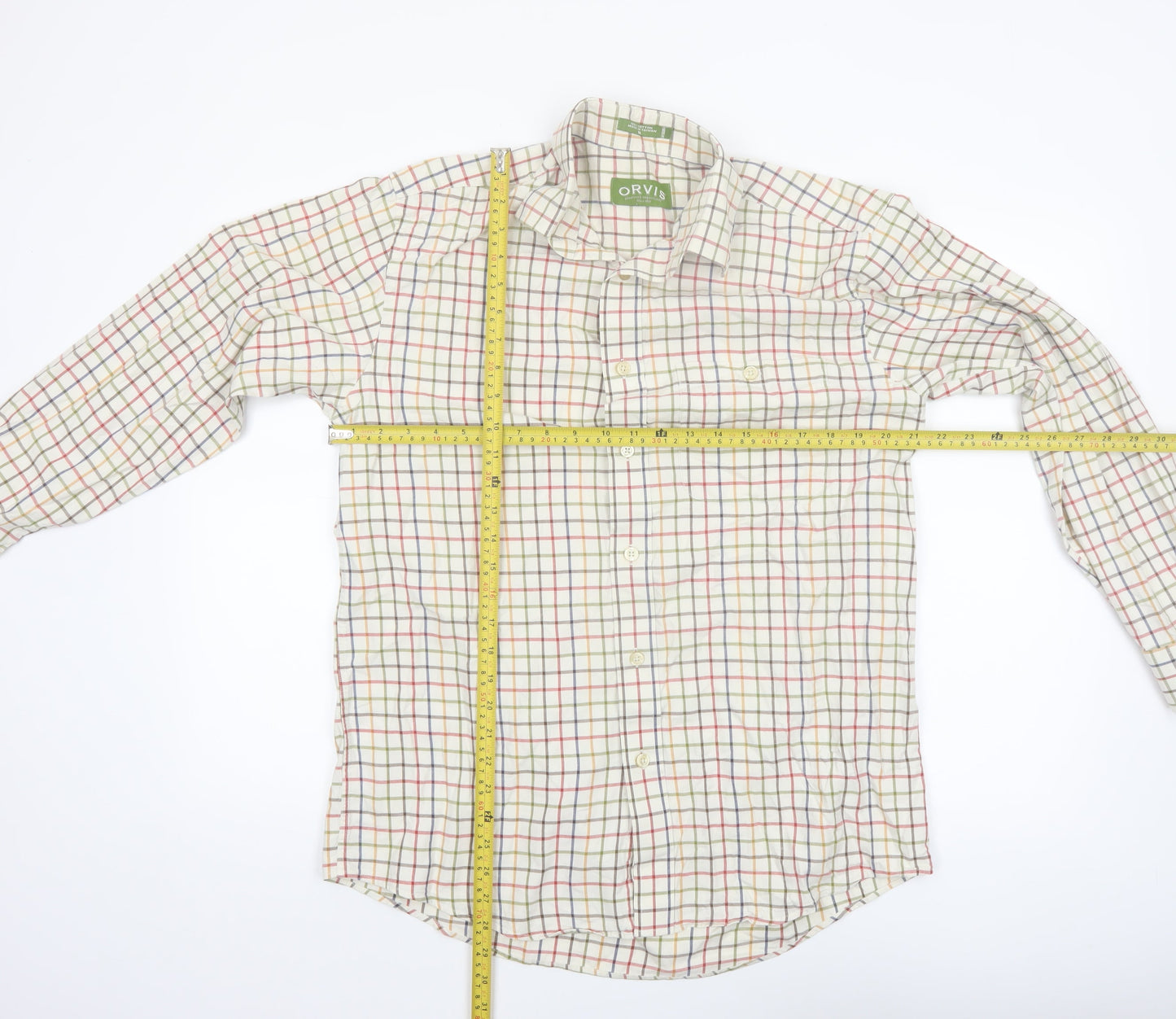 Orvis Men's Multicoloured Check Cotton Button-Up Long Sleeve Shirt M