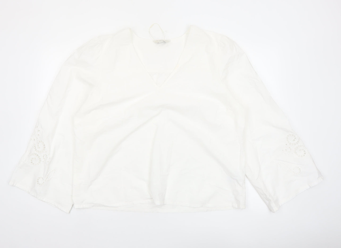 Marks and Spencer Women White Cotton Embroidered Tunic Blouse Size 18